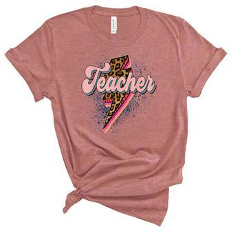 Leopard Teacher Teacher Lightning Bolt Back To School Women's Short Sleeve T-shirt Unisex Crewneck Soft Tee - Thegiftio UK