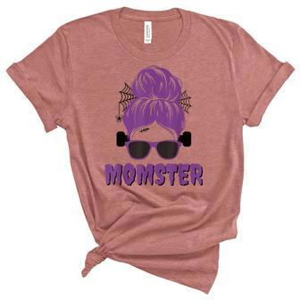 Momster Frankenstein Messy Bun Funny Mom Halloween Costume Unisex Crewneck Soft Tee - Seseable