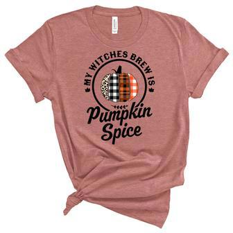 My Witches Brew Is Pumpkin Spice Halloween Plaid Leopard V2 Unisex Crewneck Soft Tee - Seseable