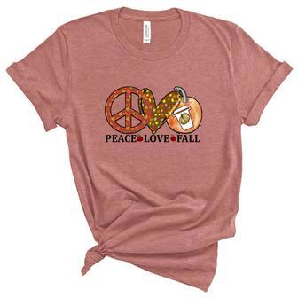 Peace Love Fall Heart Coffee Women's Short Sleeve T-shirt Unisex Crewneck Soft Tee - Seseable