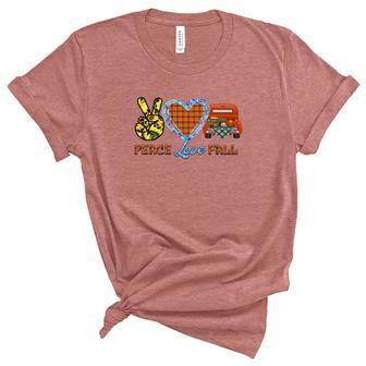 Peace Love Fall Truck Sunflower Heart Women's Short Sleeve T-shirt Unisex Crewneck Soft Tee - Seseable