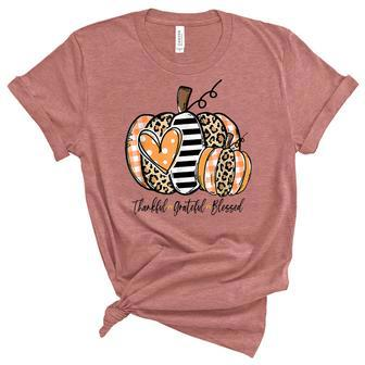 Pumpkin Leopard Thankful Grateful Blessed Women Fall Season V2 Unisex Crewneck Soft Tee - Seseable
