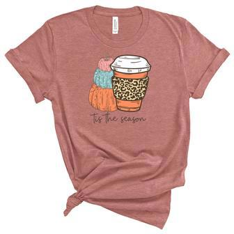 Pumpkins Tis The Season Latte Coffee Fall Gift Women's Short Sleeve T-shirt Unisex Crewneck Soft Tee - Seseable
