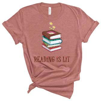 Reading Is Lit Literacy Book Flower Literature Teacher Lover Women's Short Sleeve T-shirt Unisex Crewneck Soft Tee - Thegiftio UK