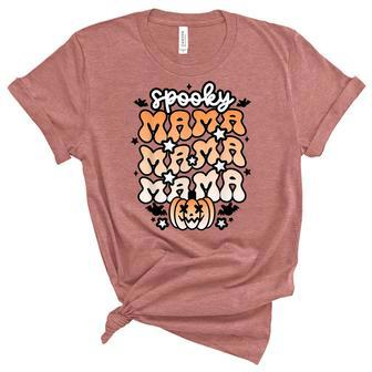 Retro Spooky Mama Floral Boho Ghost Mama Halloween Costume Unisex Crewneck Soft Tee - Seseable