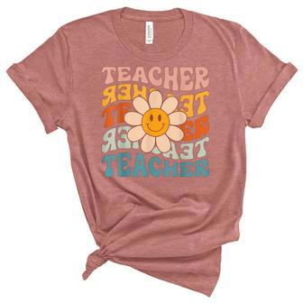 Retro Teacher Daisy Colorful - Elementary School Teacher Unisex Crewneck Soft Tee - Thegiftio UK