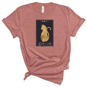 Tarrot Card Misterious The Cat Card Design Women's Short Sleeve T-shirt Unisex Crewneck Soft Tee - Seseable