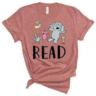 Teacher Library Funny Read Book Club Piggie Elephant Pigeons Women's Short Sleeve T-shirt Unisex Crewneck Soft Tee - Thegiftio UK