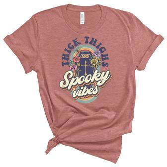 Thick Thighs And Spooky Vibes Retro Spooky Halloween Women's Short Sleeve T-shirt Unisex Crewneck Soft Tee - Seseable