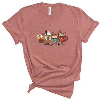 Things Fall Sweet Fall Pumpkin Pie Latte Cupcake Women's Short Sleeve T-shirt Unisex Crewneck Soft Tee - Seseable