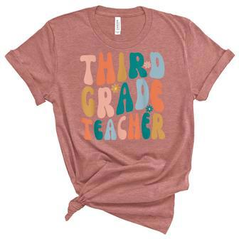 Third Grade Teacher Retro Groovy Design 3Rd Grade Teaching Women's Short Sleeve T-shirt Unisex Crewneck Soft Tee - Thegiftio UK