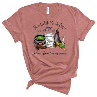 This Witch Needs Coffee Before Any Hocus Pocus Halloween Unisex Crewneck Soft Tee - Seseable