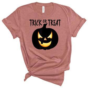 Trick Or Treat Scary Lit Pumpkin Halloween Unisex Crewneck Soft Tee - Seseable