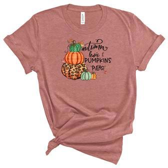 Vintage Autumn Autumn Leaves _ Pumpkins Please Women's Short Sleeve T-shirt Unisex Crewneck Soft Tee - Seseable