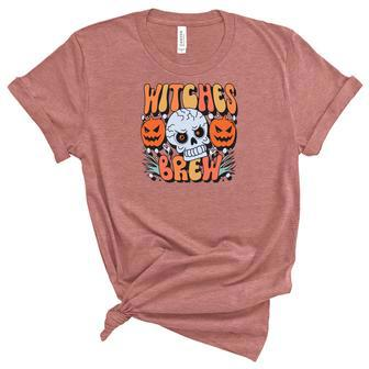 Witches Crew Pumpkin Skull Groovy Fall Women's Short Sleeve T-shirt Unisex Crewneck Soft Tee - Seseable