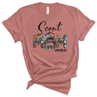 Womens Mothers Day Womens Scouting Scout Mom Life Messy Bun Hair Women's Short Sleeve T-shirt Unisex Crewneck Soft Tee - Thegiftio UK