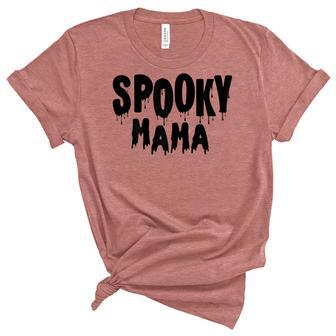 Womens Spooky Mama Mom Fun Scary Pumpkin Halloween Costume Boo Fall Unisex Crewneck Soft Tee - Seseable