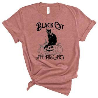 Black Cat Apothecary Pumpkin Halloween Unisex Crewneck Soft Tee - Seseable