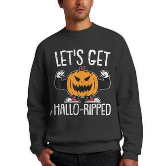 Lets Get Hallo-Ripped Lazy Halloween Costume Gym Workout Men Crewneck Graphic Sweatshirt - Seseable