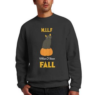 Man I Love Fall Pumpkin Black Cat Men Crewneck Graphic Sweatshirt - Seseable