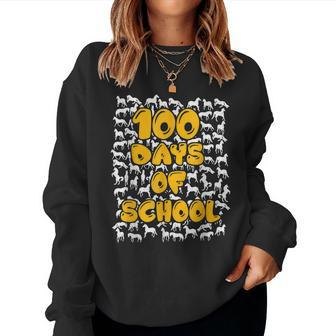 100 Days Of School Horse Mustang Mascot Women Crewneck Graphic Sweatshirt - Thegiftio UK