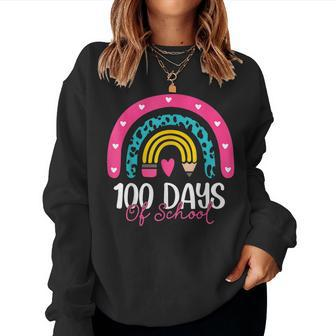 100 Days Smarter 100 Days Of School Rainbow Teachers Kids  Women Crewneck Graphic Sweatshirt