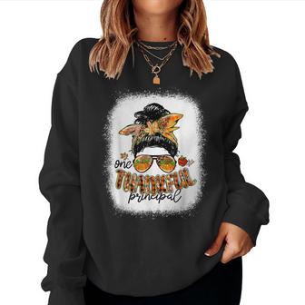 One Thankful Principal Messy Bun Fall Thanksgiving Gifts  V2 Women Crewneck Graphic Sweatshirt