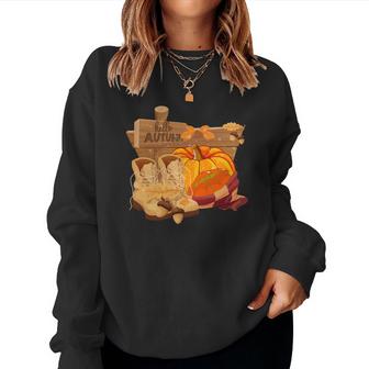 Hello Autumn Favorite Season Fall Pumpkin Women Crewneck Graphic Sweatshirt