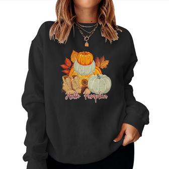 Hello Pumpkin Favorite Fall Season Women Crewneck Graphic Sweatshirt