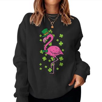 Leprechaun Flamingo Shamrock St Patricks Day Animal Gifts  Women Crewneck Graphic Sweatshirt