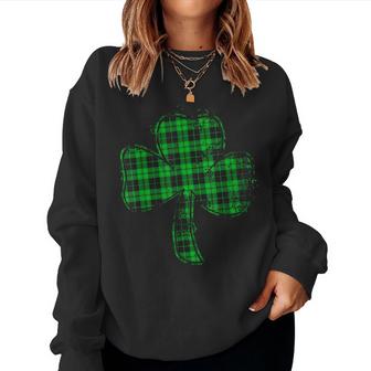 Green Buffalo Plaid Shamrock Lucky St Patricks Day Womens  Women Crewneck Graphic Sweatshirt