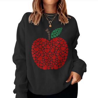 Apple Hearts Valentines Day Teacher Students  Women Crewneck Graphic Sweatshirt