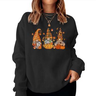 Gnome Fall Coffee Gnome Pumpkin Autumn Gnomes Thanksgiving  Women Crewneck Graphic Sweatshirt