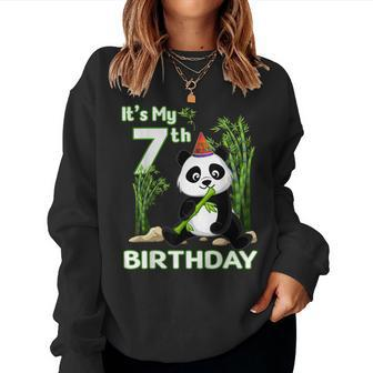 7Th Birthday Gifts 7 Years Old Party Animal Panda Lover Women Crewneck Graphic Sweatshirt - Thegiftio UK