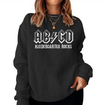 Abcd Rocks Back To School Kindergarten Rocks Funny Teacher Women Crewneck Graphic Sweatshirt - Thegiftio UK