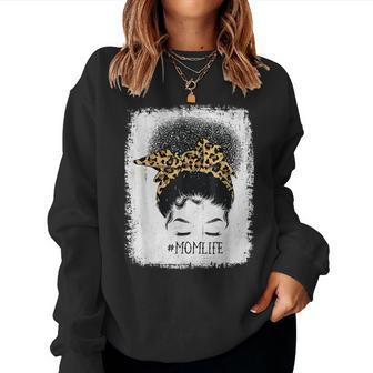 Afro Mom Life Messy Bun Leopard - Black Mom Mothers Day Women Crewneck Graphic Sweatshirt - Thegiftio UK