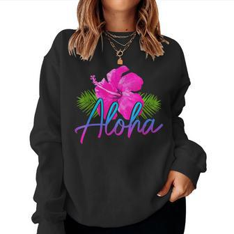 Aloha Hawaiian Islands Hawaii Surf Hibiscus Flower Surfer Women Crewneck Graphic Sweatshirt - Thegiftio UK