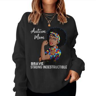 Autism Awareness Strong Mom Afro Mother Black Women Gift V3 Women Crewneck Graphic Sweatshirt - Thegiftio UK