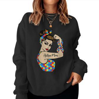 Autism Mom Unbreakable Rosie The Riveter Strong Woman Power V2 Women Crewneck Graphic Sweatshirt - Thegiftio UK