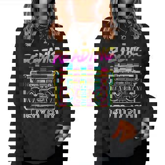 Back To School Retro Reading Is My Jam 80S Teacher Boombox Women Crewneck Graphic Sweatshirt - Thegiftio