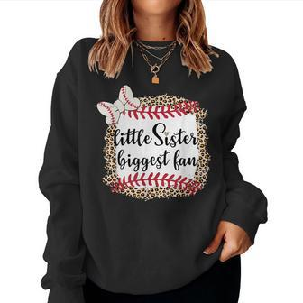 Baseball Little Sister Biggest Fan For Baseball Player Women Crewneck Graphic Sweatshirt - Thegiftio UK
