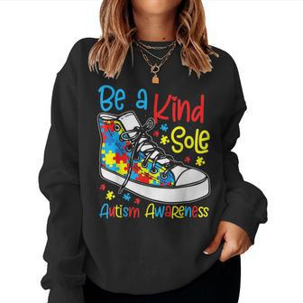 Be A Kind Sole Autism Awareness Puzzle Shoes Be Kind Gifts Women Crewneck Graphic Sweatshirt - Thegiftio UK