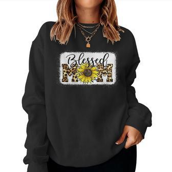 Blessed Mom Leopard Blessed Mom Sunflower Women Crewneck Graphic Sweatshirt - Thegiftio UK