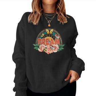 Boho Vintage Dream Flower And Butterfly Custom Women Crewneck Graphic Sweatshirt - Seseable