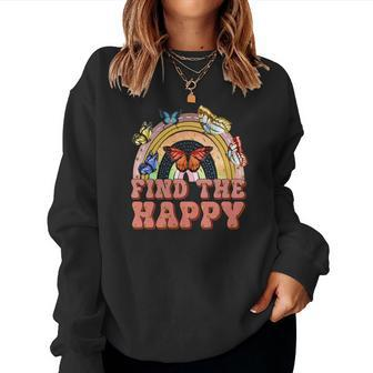 Boho Vintage Find The Happy Place Custom Women Crewneck Graphic Sweatshirt - Seseable