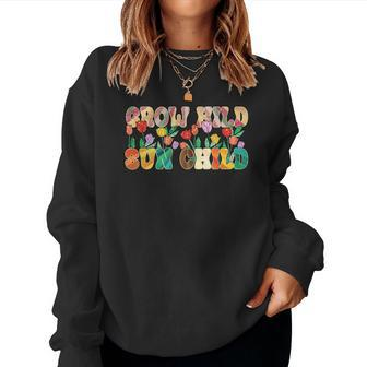 Boho Vintage Grow Wild Sun Child Colorful Design Women Crewneck Graphic Sweatshirt - Seseable