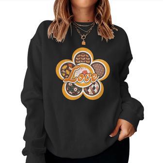 Boho Vintage Love Flower Retro Custom Women Crewneck Graphic Sweatshirt - Seseable