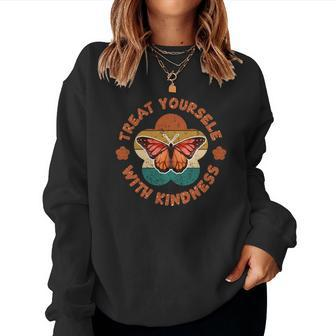 Boho Vintage Treat Yourself With Kindness Women Crewneck Graphic Sweatshirt - Seseable