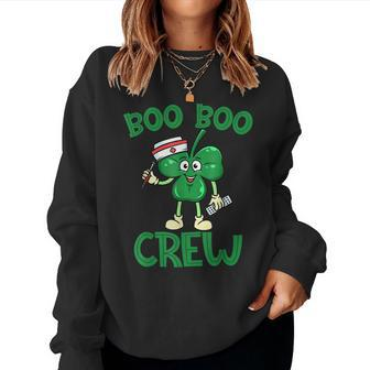Boo Boo Crew Nurse St Patricks Day Lucky Shamrock Nurse Women Crewneck Graphic Sweatshirt - Thegiftio
