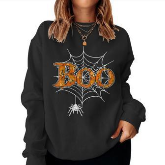 Boo Web Spider Halloween Day Party Trick Or Treat Women Crewneck Graphic Sweatshirt - Thegiftio UK